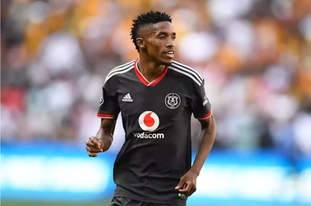 Monnapule Saleng in action for Orlando Pirates during a DStv Premiership match