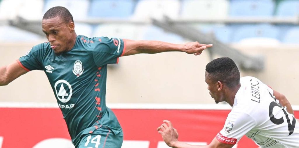 Riaan Hanamub of AmaZulu in action against Chippa United in the DStv Premiership