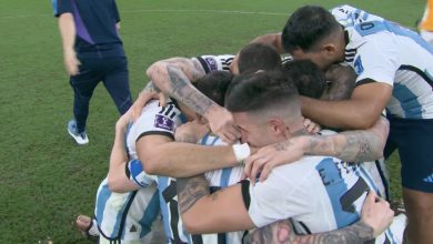 Argentina players emotional after beating France on penalties.
