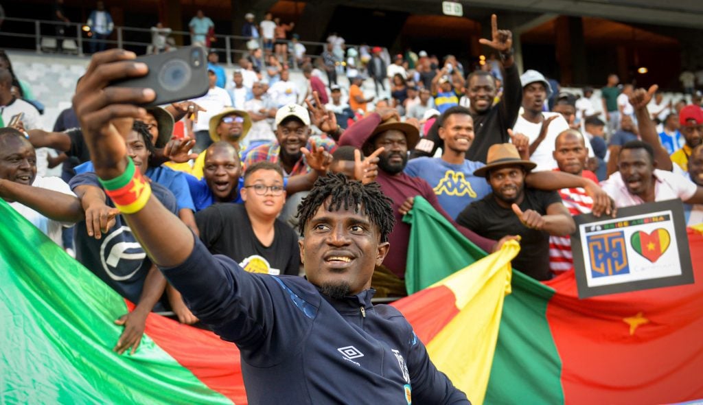 Bertrand Mani celebrates with Cape Town City fans after victory