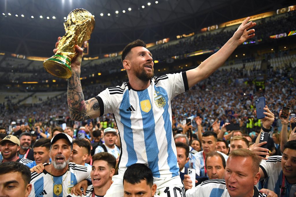 Lionel Messi celebrating World Cup final triumph with Argentina