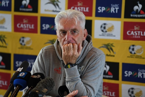 Hugo Broos during a Bafana Bafana press conference 