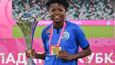 Lebohang Ramalepe showing off her Belarusian league title.