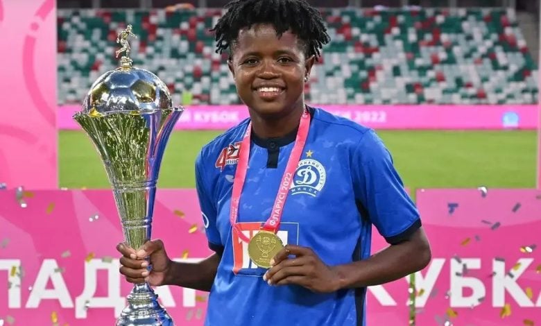 Lebohang Ramalepe showing off her Belarusian league title.