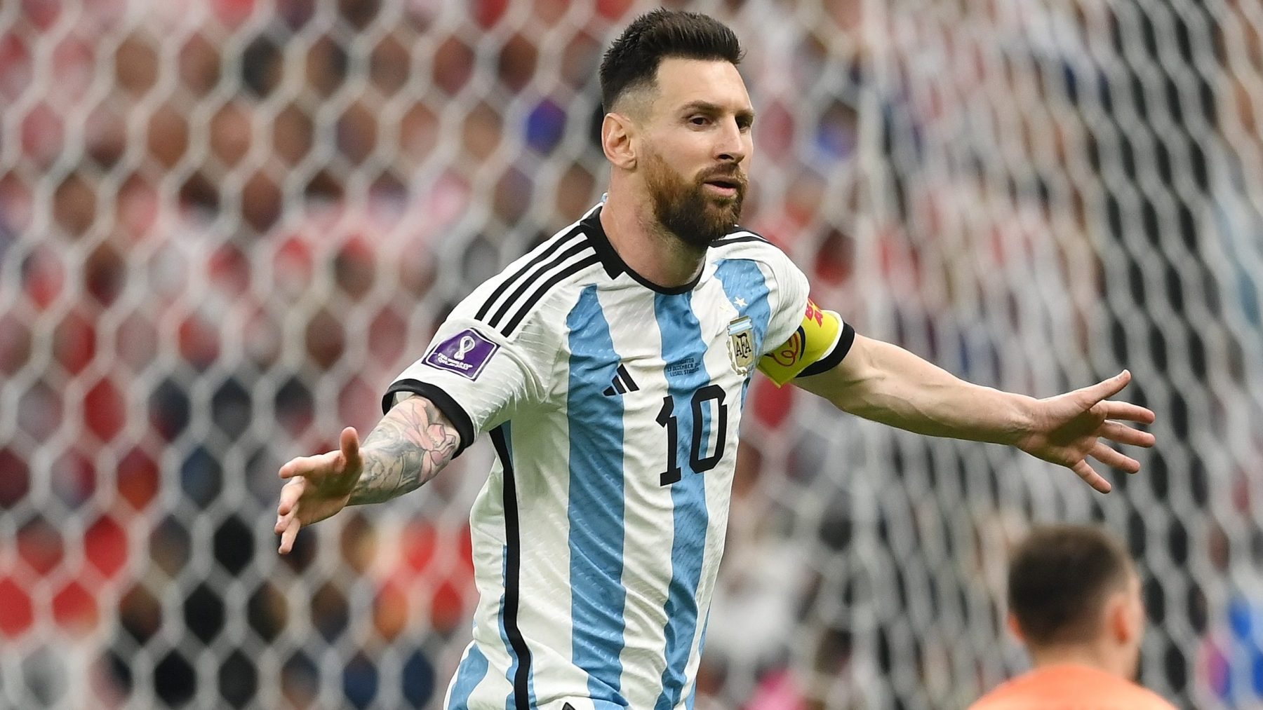 Argentina captain Lionel Messi in a celebratory mood after scoring against Croatia