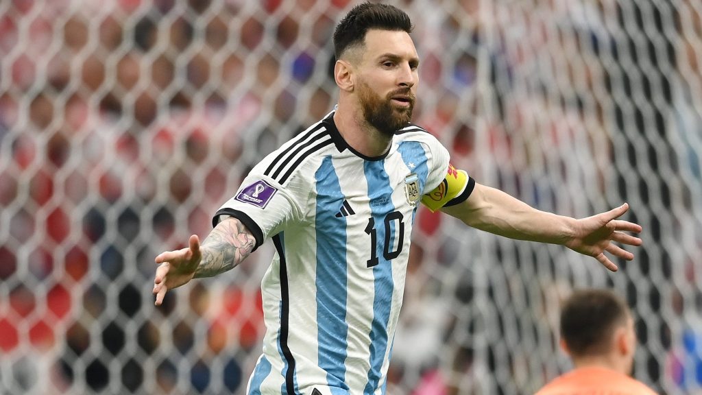 Argentina captain Lionel Messi in a celebratory mood after scoring against Croatia