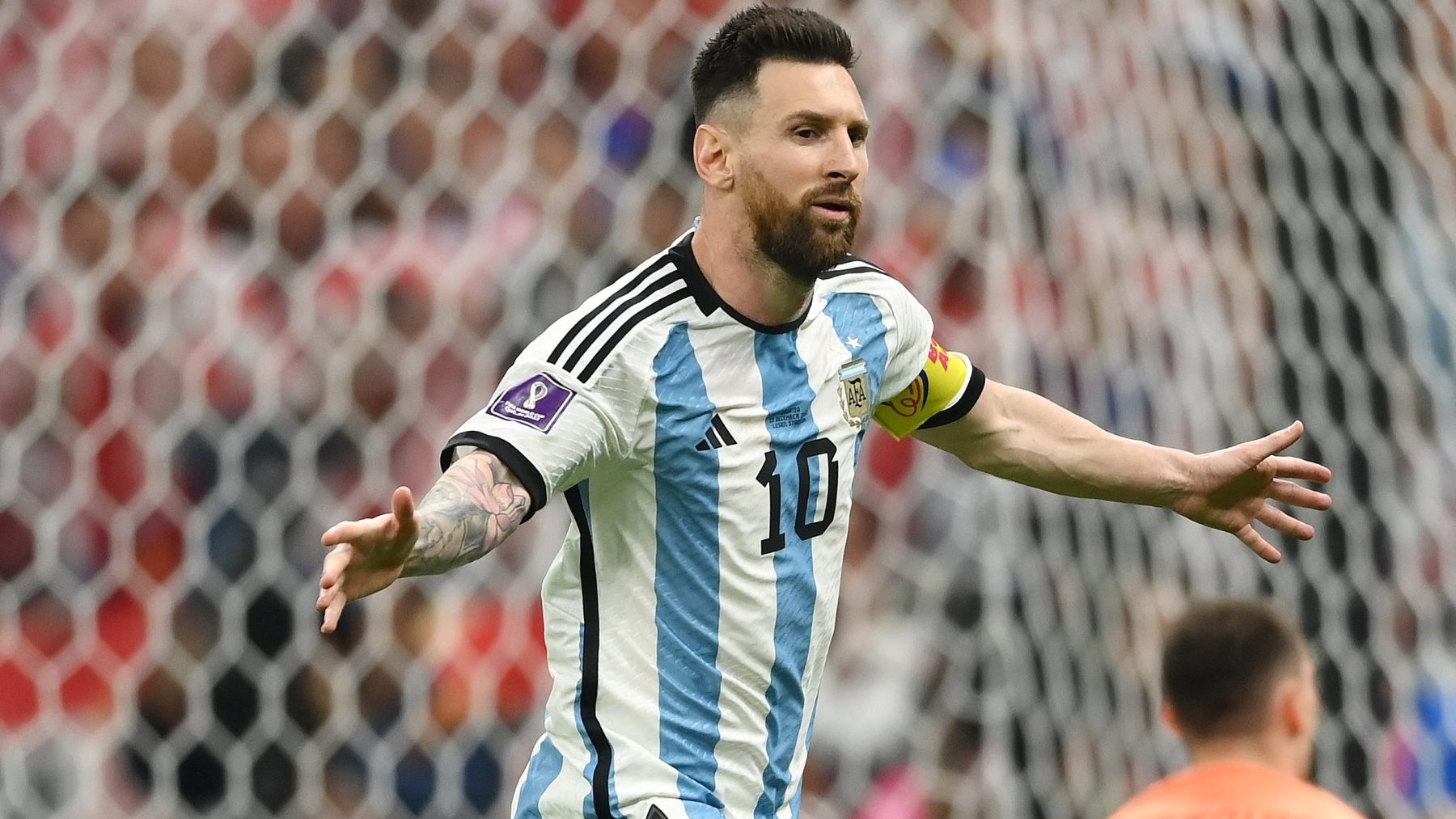 Argentina captain Lionel Messi in a celebratory mood after scoring against Croatia