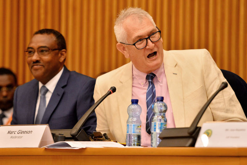 Mark Gleeson (South African journalist) Moderator during the CAF Ordinary General Assembly at the African Union in Ethiopia 