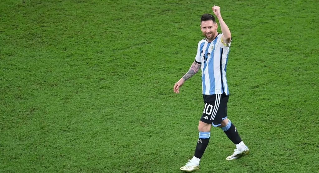 Argentina captain Lionel Messi in celebratory mood 