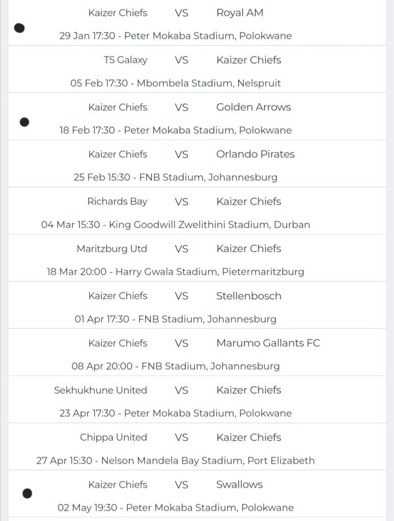 Kaizer Chiefs Fixtures