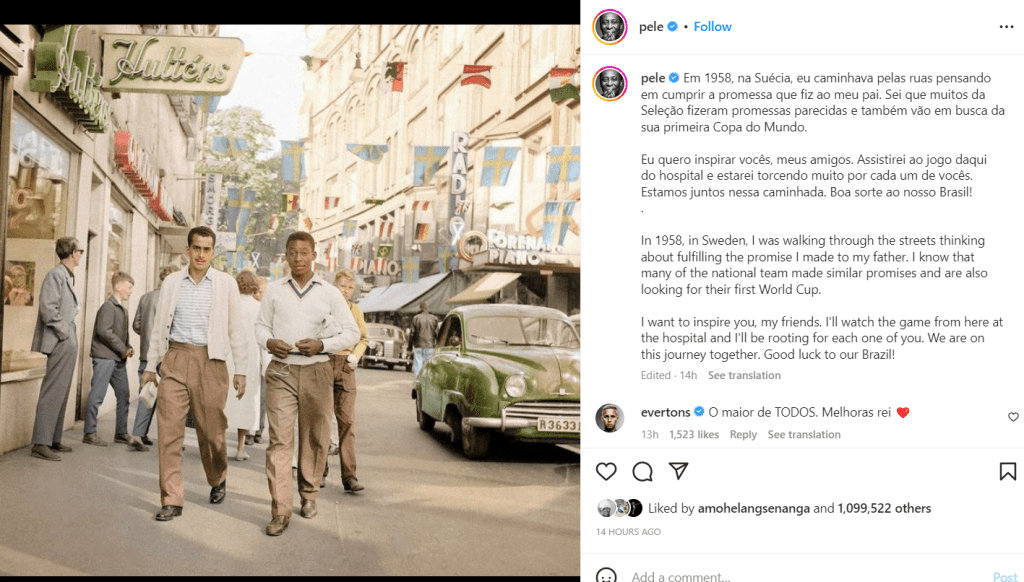 Pele's Instagram post