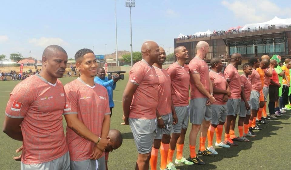 Portia Modise before an exhibition game in Soweto with the likes of Steven Pienaar, Lucky Lekgwathi and Jerry Sikhosana