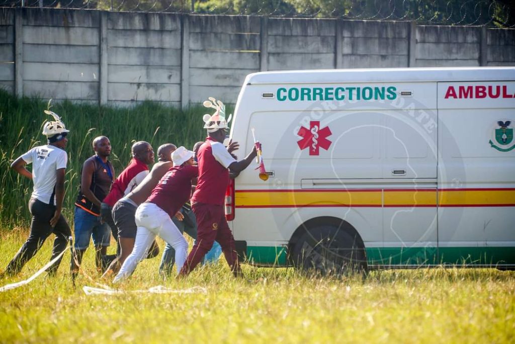 Fans push ambulance at Eswatini Premier League