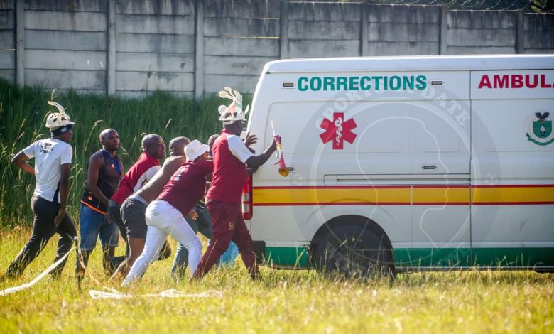 Fans push ambulance at Eswatini Premier League