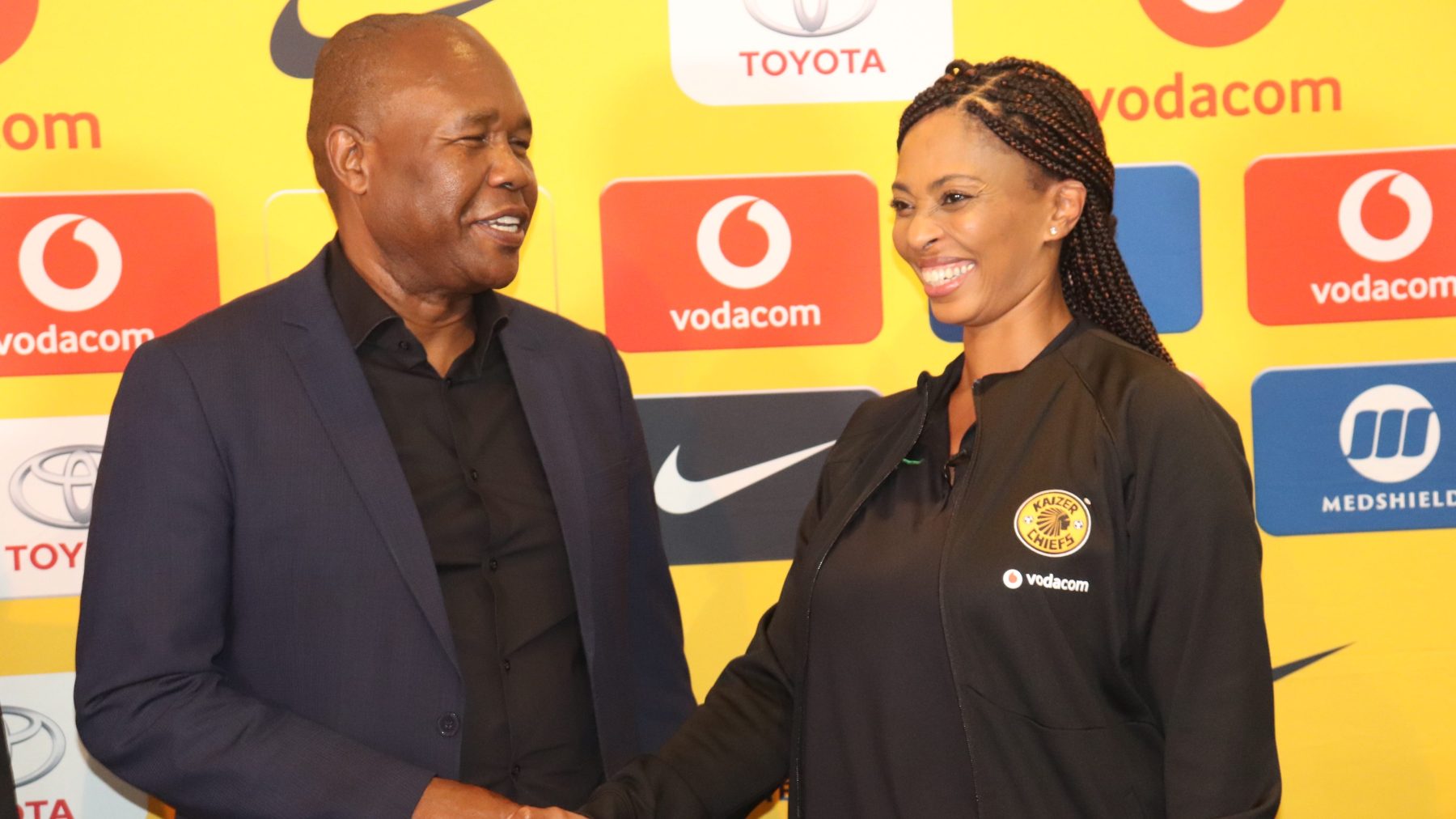 Executive Mayor of Polokwane Municipality, Cllr Mosema Makoro John Mpe and Marketing Director of the Kaizer Chiefs Jessica Motaung 