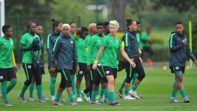 Ode Fulutudilu and Banyana teammates at training session.