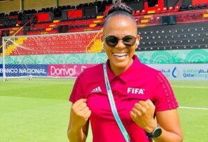 South African referee Akhona Makalima in smiles