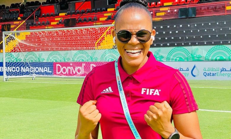 South African referee Akhona Makalima in smiles