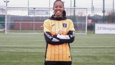 Banyana Banyana star Linda Motlhalo in Glasgow City colours during her unveiling