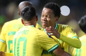 Sphelele Mkhulise of Mamelodi Sundowns celebrating a goal