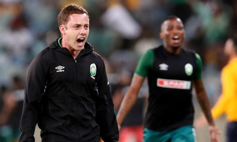 AmaZulu head coach Romain Folz celebrating during their match against Kaizer Chiefs