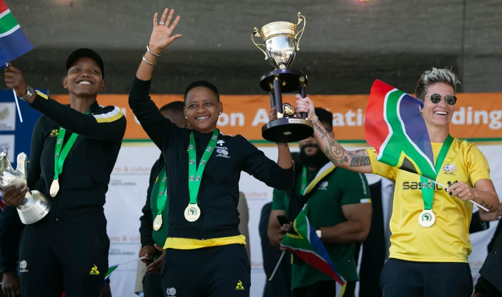 Banyana Banyana co-captains, Refiloe Jane and Janine Van Wyk