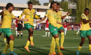 Banyana Banyana players dancing after scoring