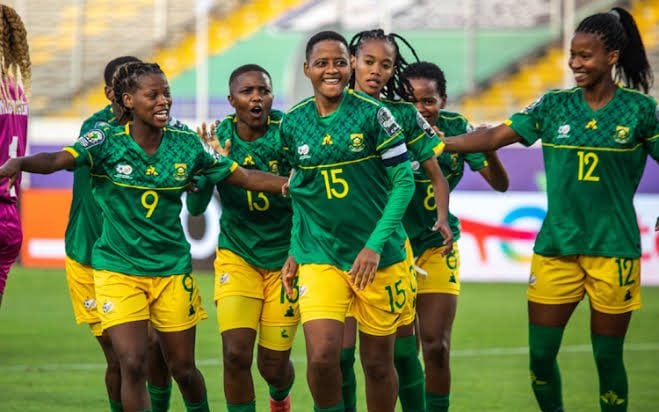 Banyana Banyana players celebrating a goal