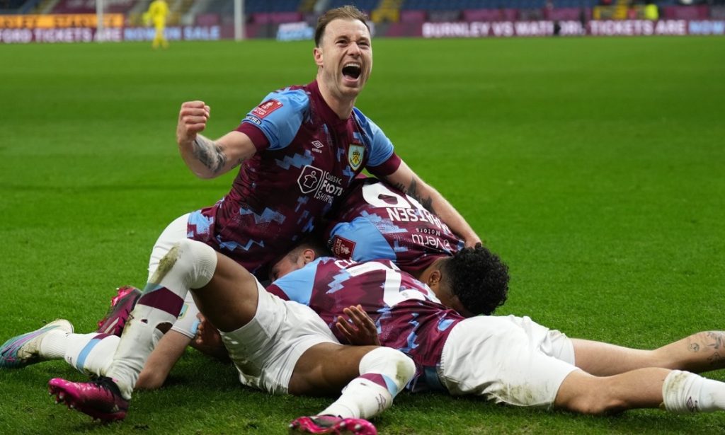 Burnley FC celebrating a goal scored in the FA Cup. Picture by Burnley