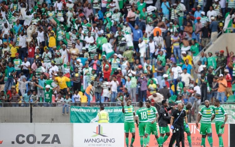 Bloemfontein Celtic players and fans celebrating a goal