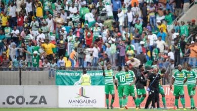 Bloemfontein Celtic players and fans celebrating a goal