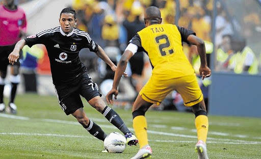 Daine Klate of Orlando Pirates in action in the Soweto Derby against Kaizer Chiefs