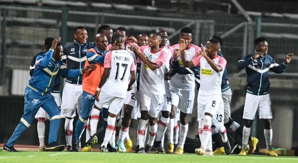 Dondol Stars players celebrating after a 2-1 win over SuperSport United