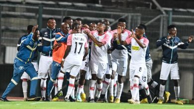 Dondol Stars players celebrating after a 2-1 win over SuperSport United