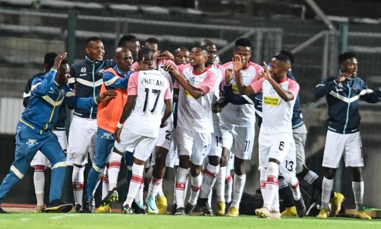 Dondol Stars players celebrating after a 2-1 win over SuperSport United