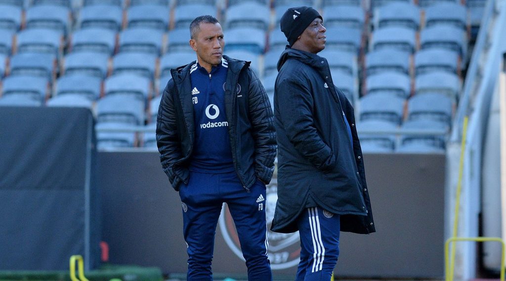 Fadlu Davids and Mandla Ncikazi during training at Orlando Pirates. 