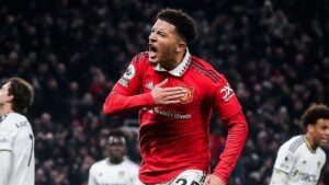 jadon sancho after scoring his fifth goal of the season