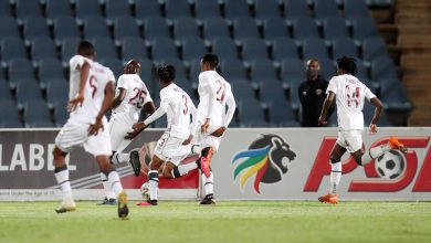 Ex-Swallows midfielder Joseph Mhlongo celebrating a goal with teammates