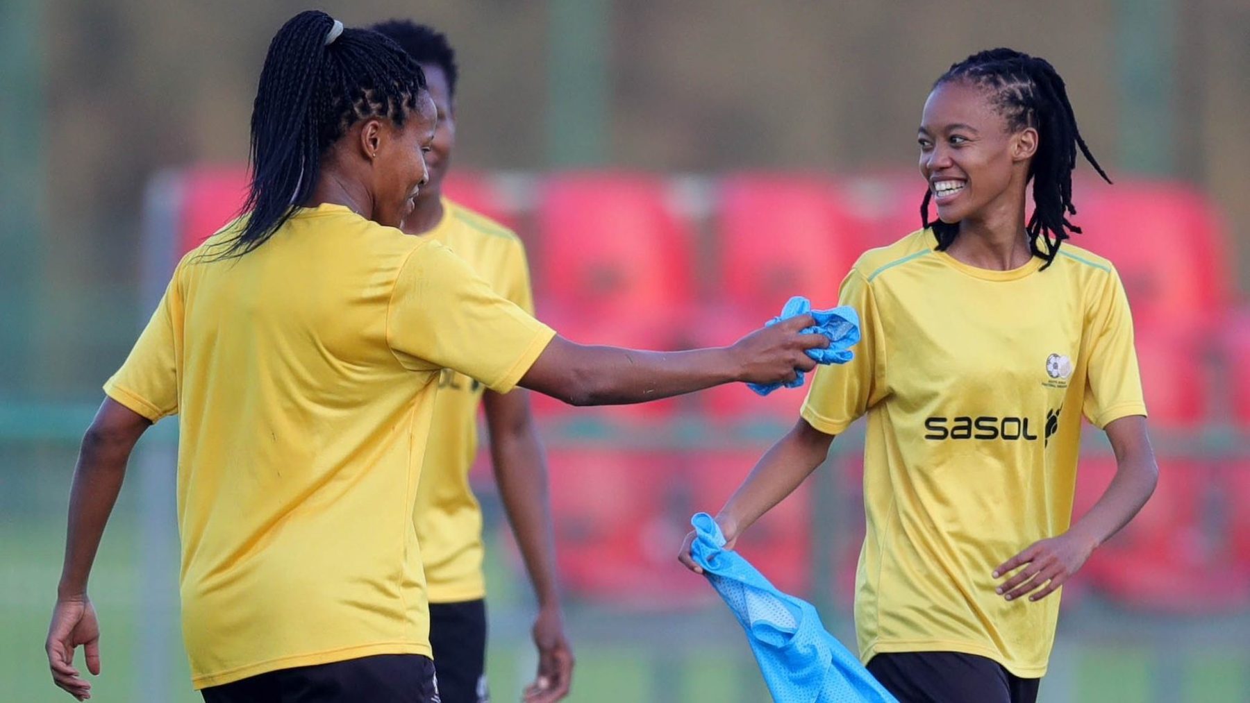 Banyana Banyana players Jermaine Seoposenwe and Linda Motlhalo at training session 