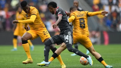 Phathutshedzo Nange, Monnapule Saleng and Yusuf Maart during the Soweto derby