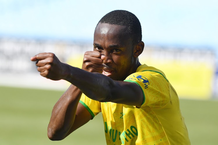 Peter Shalulile of Mamelodi Sundowns celebrates his goal during a DStv Premiership match 
