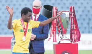 Promise Mkhuma in a happy mood after Mamelodi Sundowns won the league