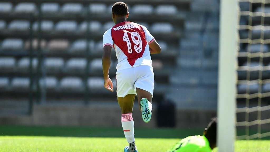 Orlando Pirates striker Radiopane celebrate a goal for Cape Town Spurs