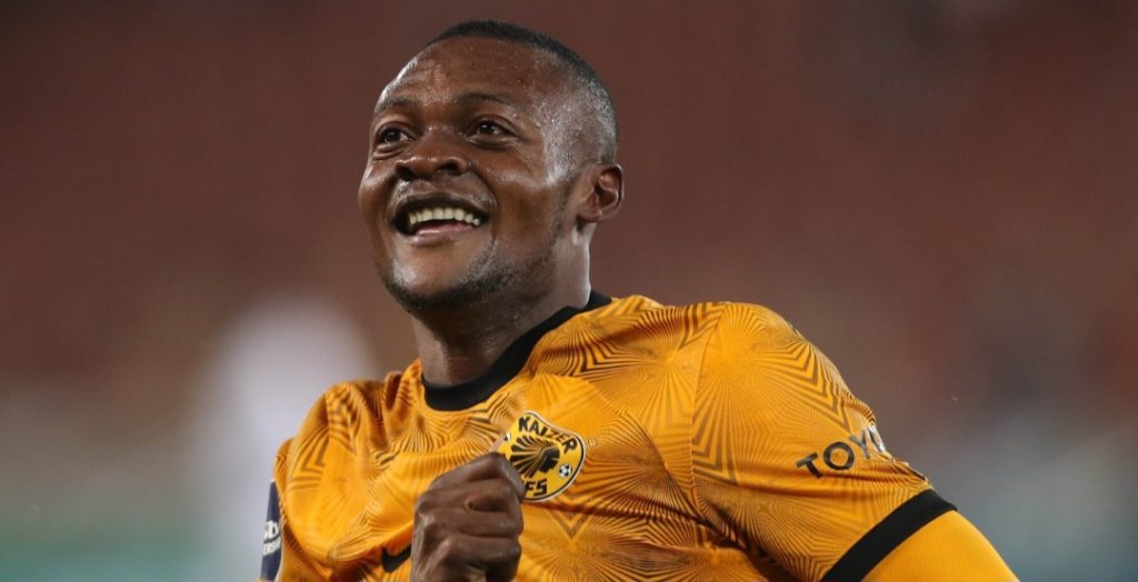 Kaizer Chiefs' Christian Saile Basomboli celebrates a goal in the DStv Premiership.