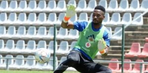 Orlando Pirates goalkeeper Sipho Chaine, at a training session