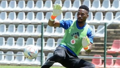 Orlando Pirates goalkeeper Sipho Chaine, at a training session