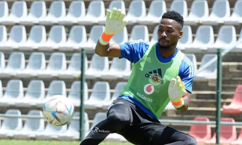 Orlando Pirates goalkeeper Sipho Chaine, at a training session