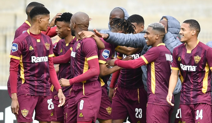 Stellenbosch FC players celebrating together