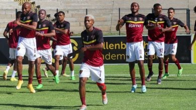 Stellenbosch FC players doing warm-ups