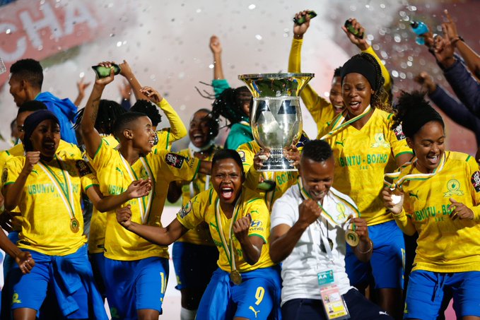 Sundowns Ladies celebrating their victory in the CAF Women's Champions League
